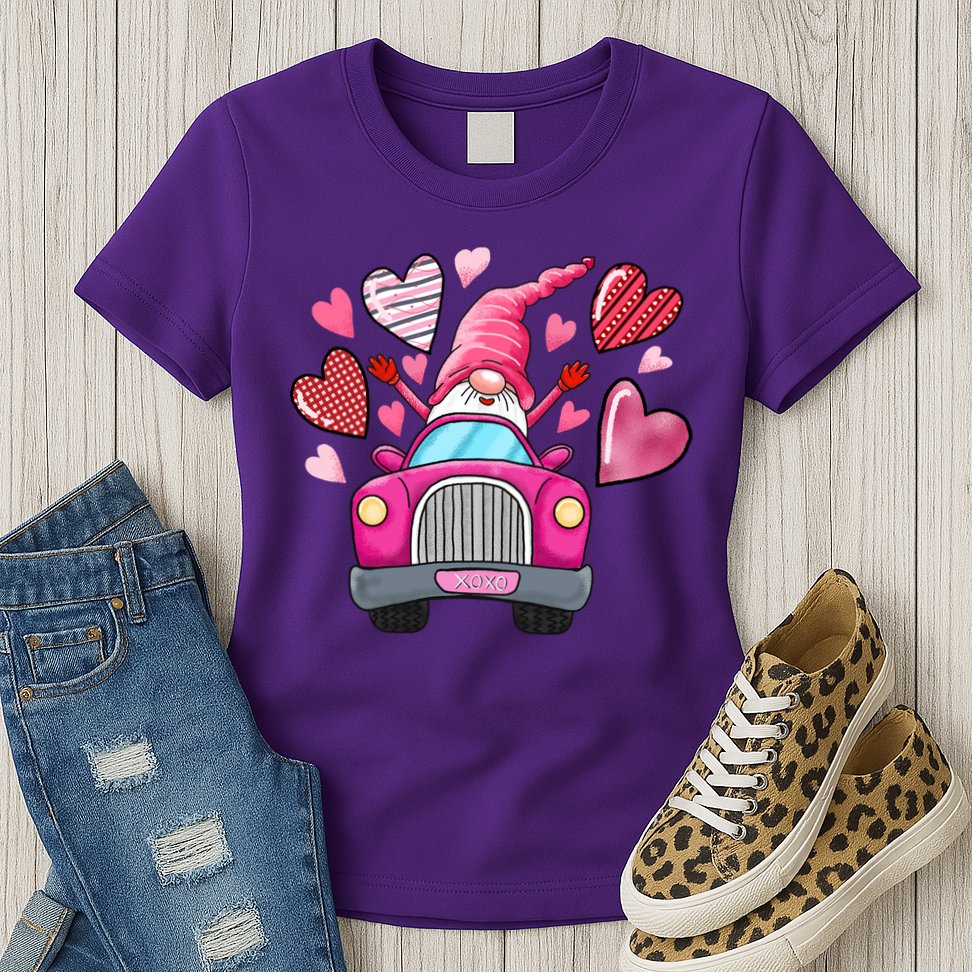 Heart Gnome Xoxo Valentines Day Cute Womens T-Shirt