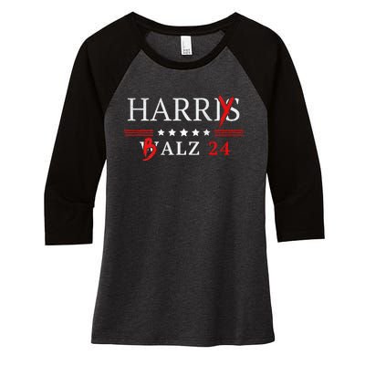 Harrybalz Harriswalz 2024 Election Patriotic Democrats Back Women's Tri-Blend 3/4-Sleeve Raglan Shirt