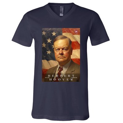 Herbert Hoover 31st President Of The United States Portrait V-Neck T-Shirt