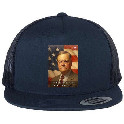 Herbert Hoover 31st President Of The United States Portrait Flat Bill Trucker Hat