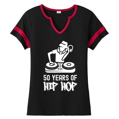 Hip Hop 50th Anniversary 50 Years DJ Turntable Ladies Halftime Notch Neck Tee