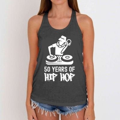 Hip Hop 50th Anniversary 50 Years DJ Turntable Women's Knotted Racerback Tank