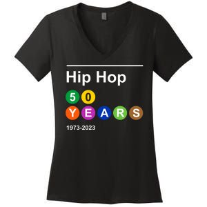 Hip Hop 50 Years 1973 2023 Women's V-Neck T-Shirt