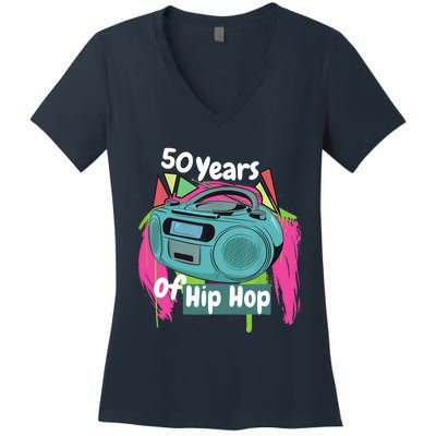 Hip Hop 50th Anniversary 50 Years Of Hip Hop Women's V-Neck T-Shirt