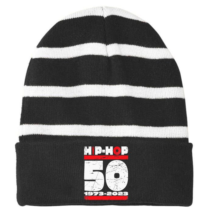 HIP HOP 50 YEARS OLD Striped Beanie with Solid Band