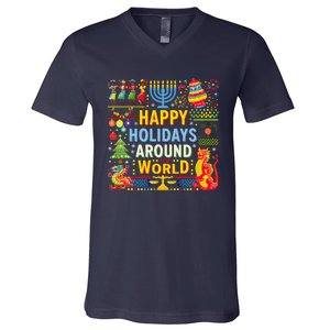 Happy Holidays Around A World Multicultural Celebration V-Neck T-Shirt