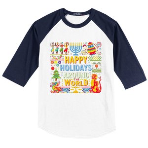 Happy Holidays Around A World Multicultural Celebration Baseball Sleeve Shirt