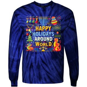 Happy Holidays Around A World Multicultural Celebration Tie-Dye Long Sleeve Shirt