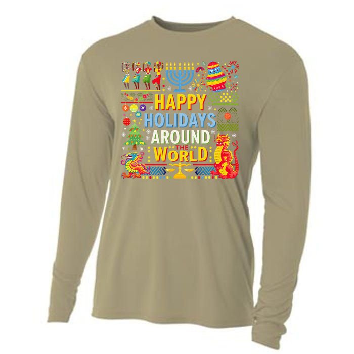 Happy Holidays Around A World Multicultural Celebration Cooling Performance Long Sleeve Crew