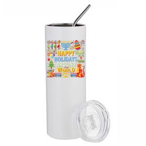 Happy Holidays Around A World Multicultural Celebration Stainless Steel Tumbler