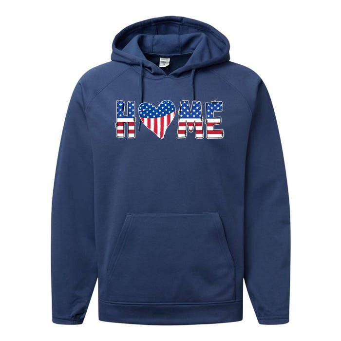 Home Heart American Flag Performance Fleece Hoodie