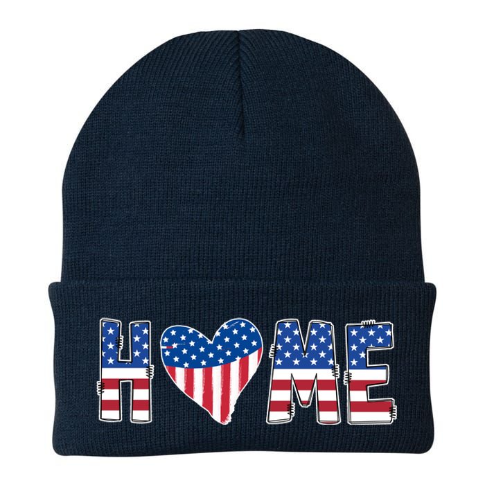 Home Heart American Flag Knit Cap Winter Beanie