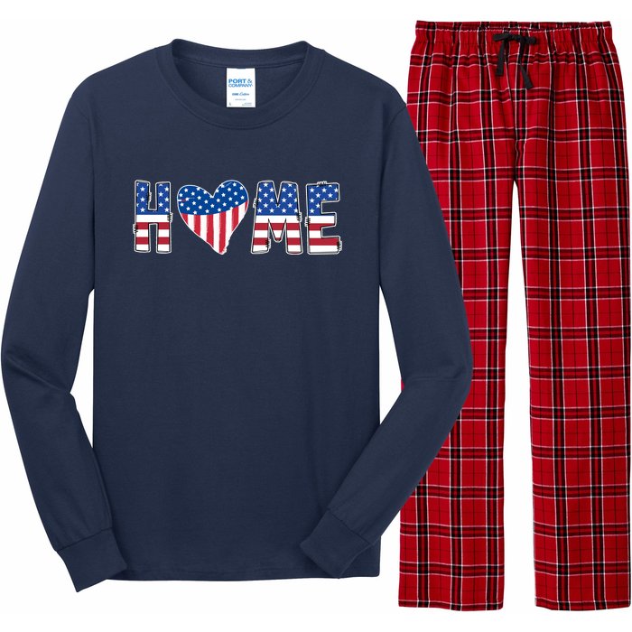 Home Heart American Flag Long Sleeve Pajama Set