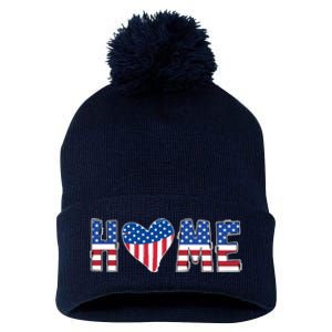 Home Heart American Flag Pom Pom 12in Knit Beanie