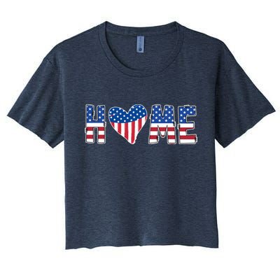 Home Heart American Flag Women's Crop Top Tee
