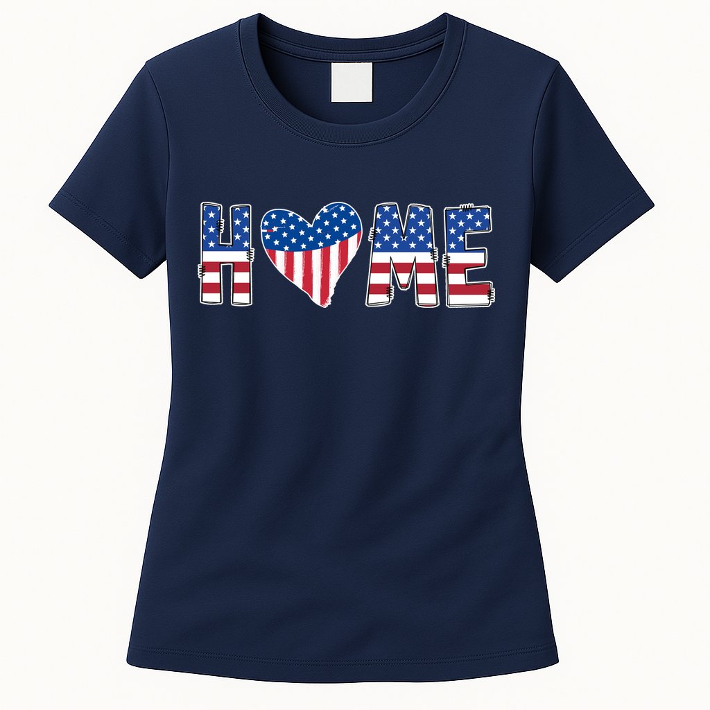 Home Heart American Flag Womens T-Shirt
