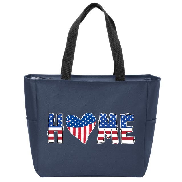 Home Heart American Flag Zip Tote Bag