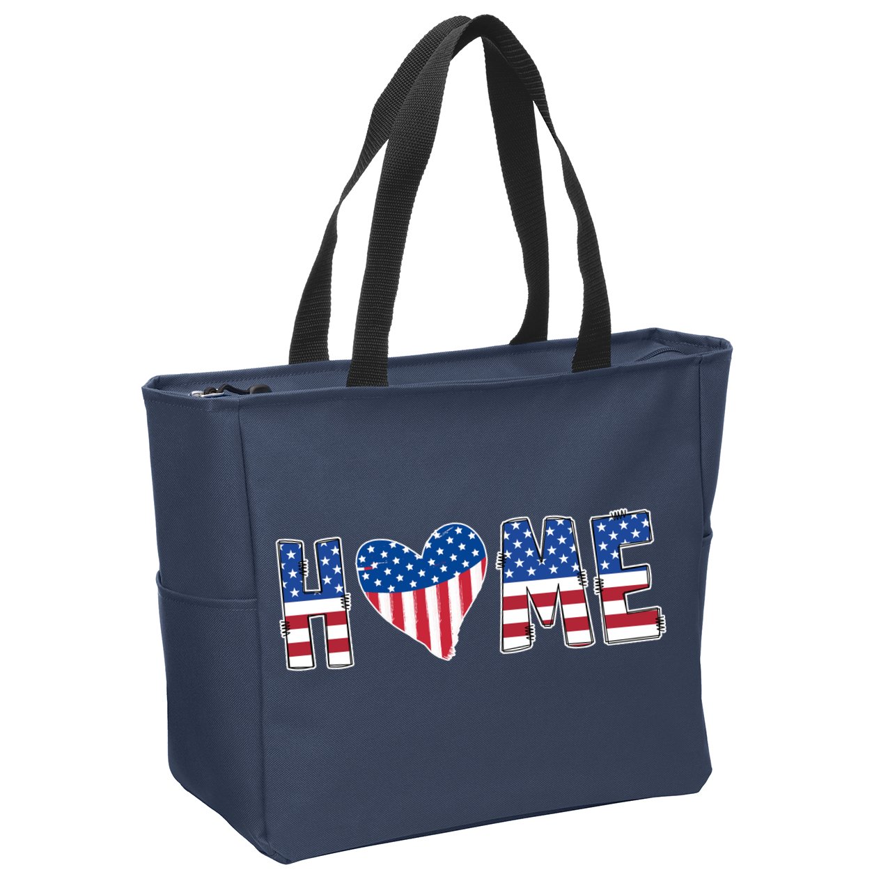 Home Heart American Flag Zip Tote Bag