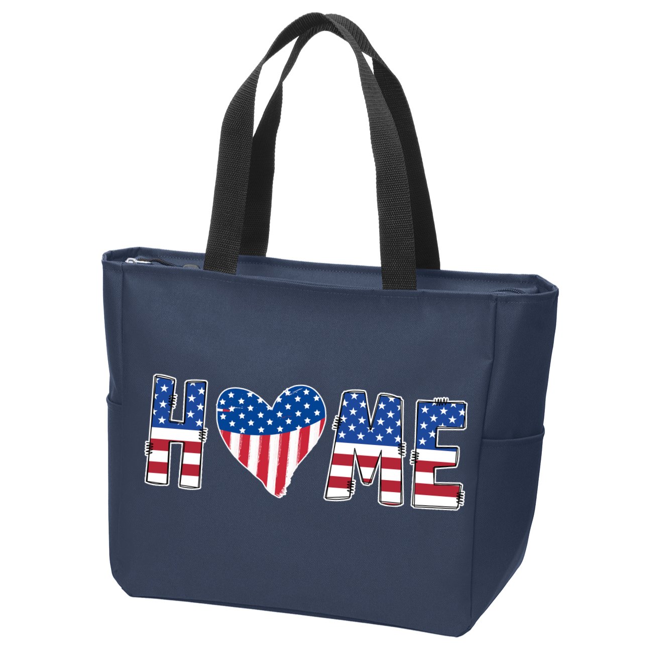 Home Heart American Flag Zip Tote Bag