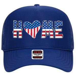 Home Heart American Flag High Crown Mesh Back Trucker Hat