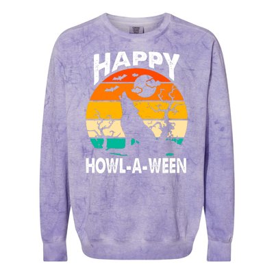 Happy Howl A Ween Halloween Wolf Retro Colorblast Crewneck Sweatshirt