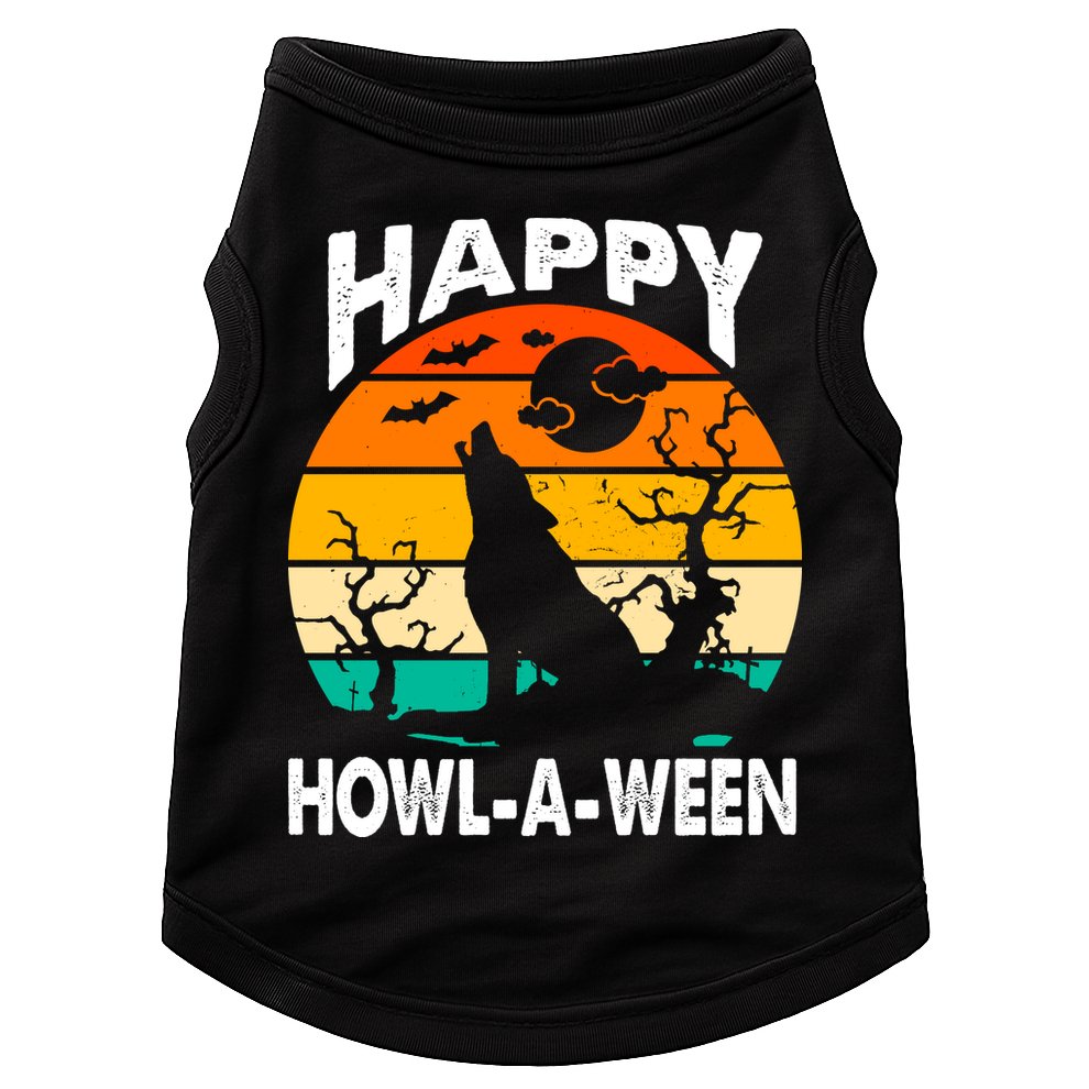 Happy Howl A Ween Halloween Wolf Retro Doggie Tank