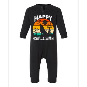 Happy Howl A Ween Halloween Wolf Retro Infant Fleece One Piece