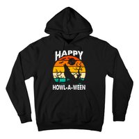 Happy Howl A Ween Halloween Wolf Retro Hoodie