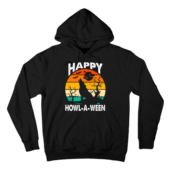 Happy Howl A Ween Halloween Wolf Retro Hoodie