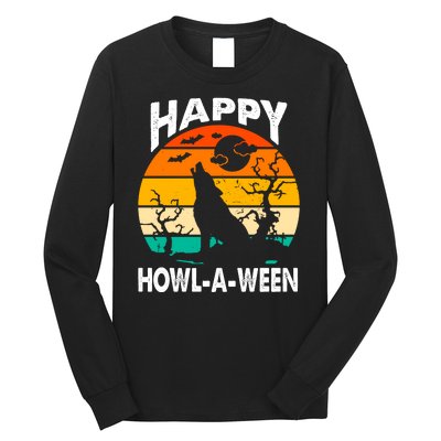 Happy Howl A Ween Halloween Wolf Retro Long Sleeve Shirt