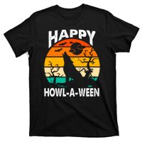 Happy Howl A Ween Halloween Wolf Retro T-Shirt