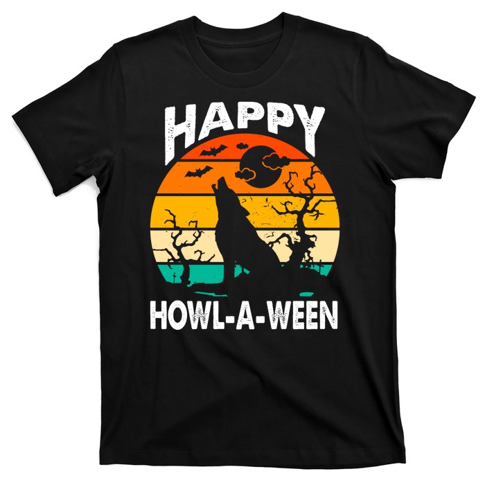 Happy Howl A Ween Halloween Wolf Retro T-Shirt