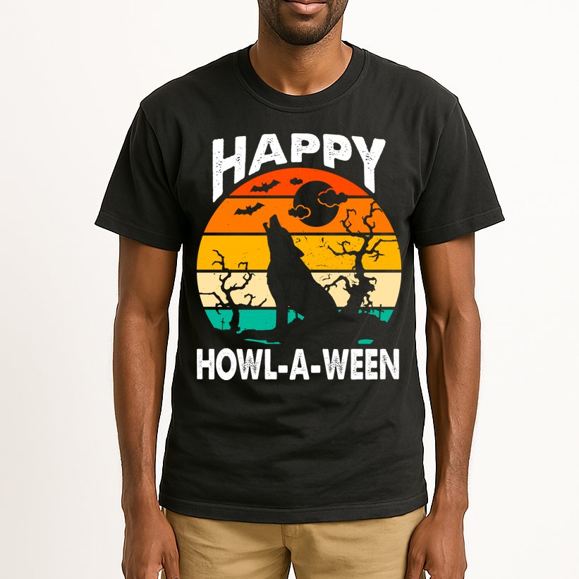 Happy Howl A Ween Halloween Wolf Retro Tall T-Shirt