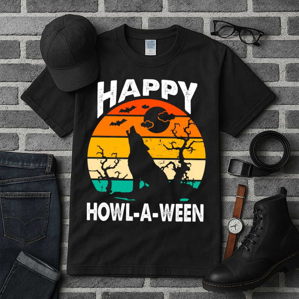 Happy Howl A Ween Halloween Wolf Retro Tall T-Shirt