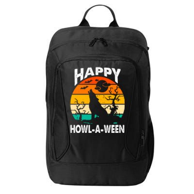 Happy Howl A Ween Halloween Wolf Retro City Backpack