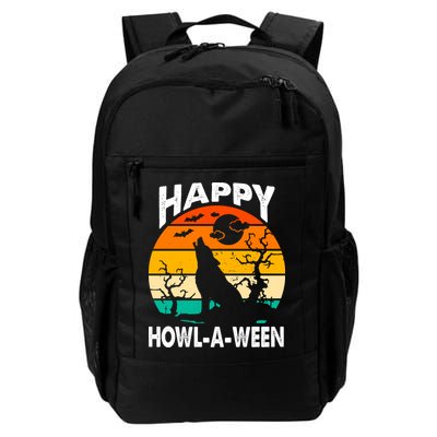Happy Howl A Ween Halloween Wolf Retro Backpack