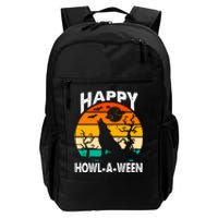 Happy Howl A Ween Halloween Wolf Retro Daily Commute Backpack