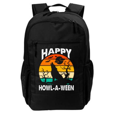 Happy Howl A Ween Halloween Wolf Retro Daily Commute Backpack