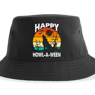 Happy Howl A Ween Halloween Wolf Retro Sustainable Bucket Hat