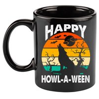 Happy Howl A Ween Halloween Wolf Retro 11oz C Handle Ceramic Mug