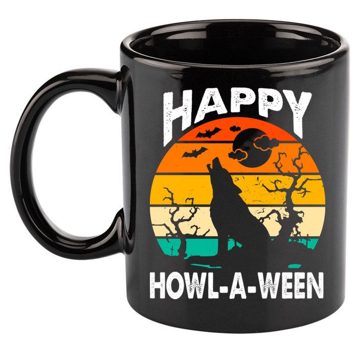 Happy Howl A Ween Halloween Wolf Retro 11oz C Handle Ceramic Mug