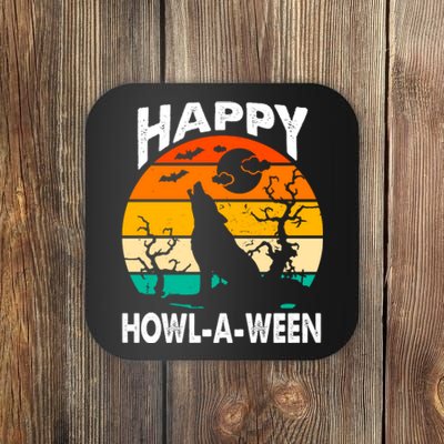 Happy Howl A Ween Halloween Wolf Retro Coaster