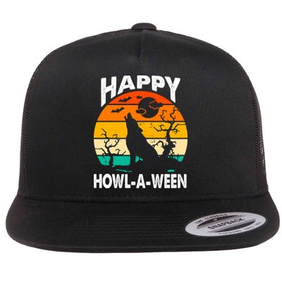 Happy Howl A Ween Halloween Wolf Retro Flatbill Hat