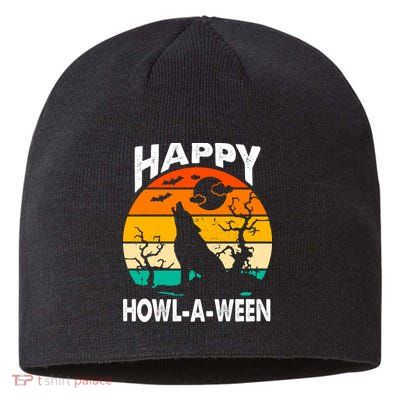Happy Howl A Ween Halloween Wolf Retro Sustainable Beanie