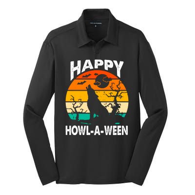 Happy Howl A Ween Halloween Wolf Retro Silk Touch Performance Long Sleeve Polo