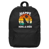 Happy Howl A Ween Halloween Wolf Retro 16 in Basic Backpack