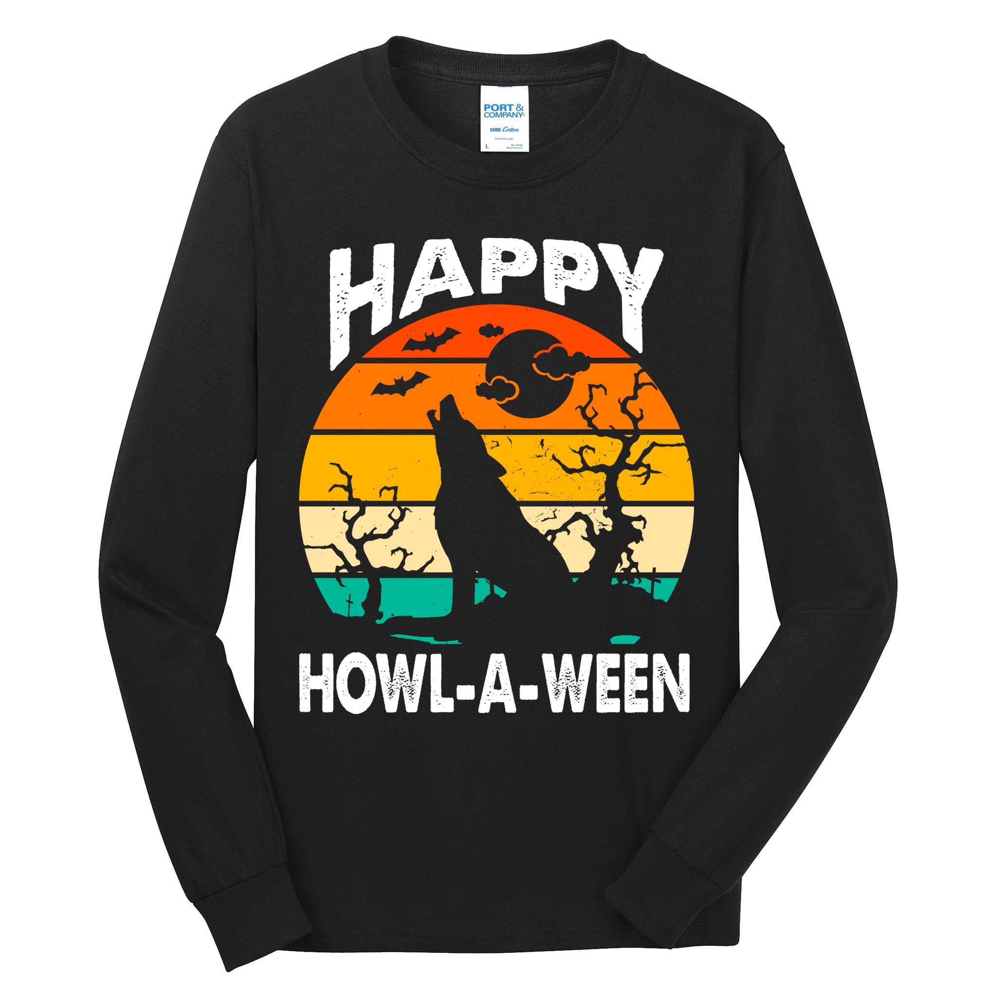 Happy Howl A Ween Halloween Wolf Retro Tall Long Sleeve T-Shirt