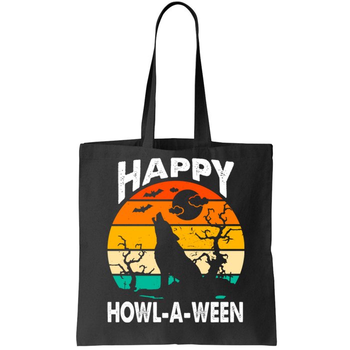 Happy Howl A Ween Halloween Wolf Retro Tote Bag