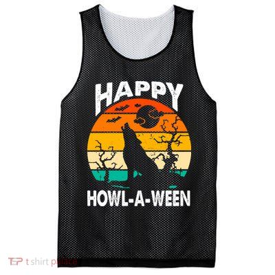 Happy Howl A Ween Halloween Wolf Retro Mesh Reversible Basketball Jersey Tank