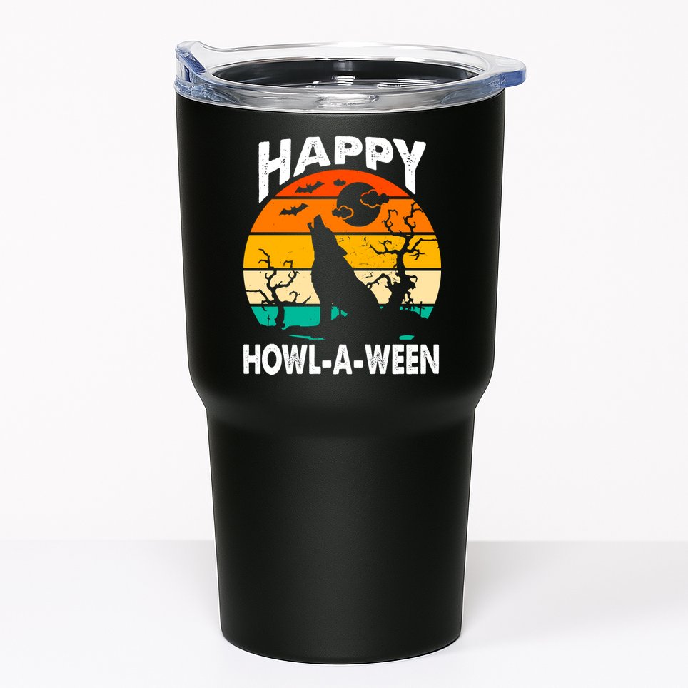 Happy Howl A Ween Halloween Wolf Retro Tumbler